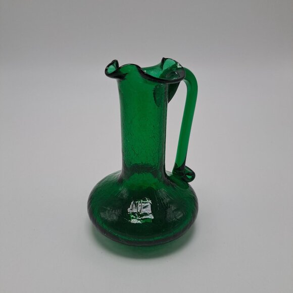 Vintage Green Crackle Glass Pitcher With Applied Handle - Picture 7 of 10